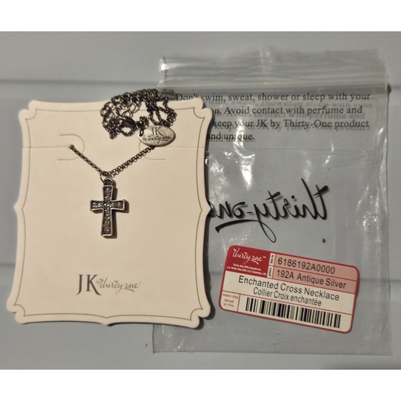 Thirty-One Enchanted Cross Necklace Antique Silver 18" W/2" Extender Retired New - Picture 2 of 7